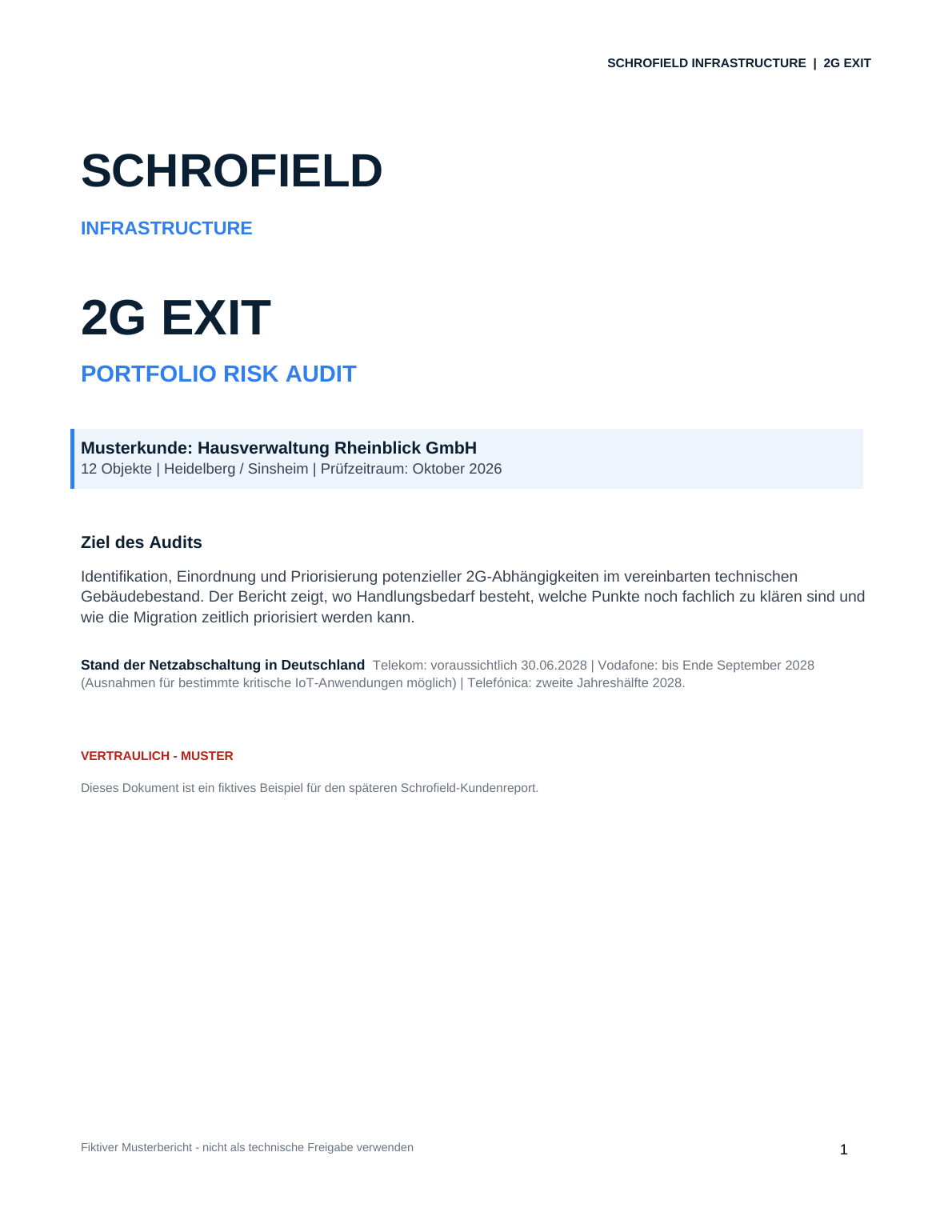 Titelseite des SCHROFIELD 2G EXIT Musterberichts